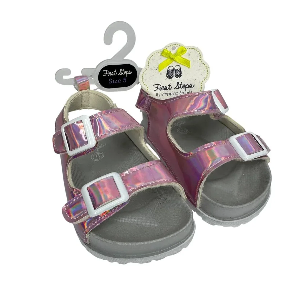 First Steps By Stepping Stones Iridescent Pink Velcro Strap Sandals Size 5 Toddl